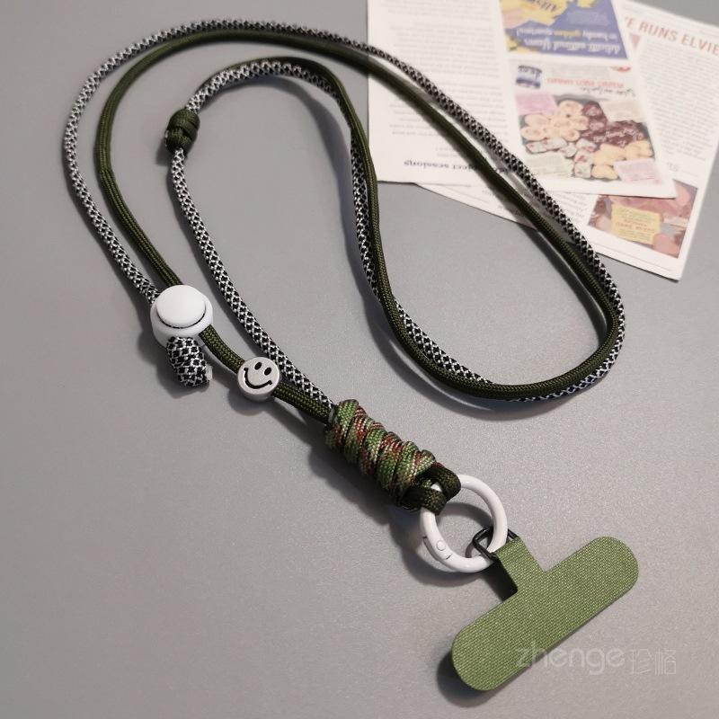 

Crossbody smiley face adjustment woven mobile phone lanyard ins simple and fashionable neck back rope long outdoor mountaineering rope [military green gray]