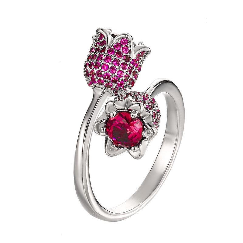 2025 New Set Of Jewelry Necklace Earrings Ring Inlaid Ruby Rose Women's Fashion Simple