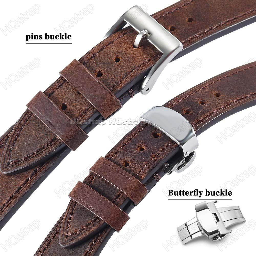 Watchband Cowhide Leather Watch Strap 18mm 19mm 20mm 21mm 22mm Stainless Steel Buckle Butterfly Bracelet for Women Men Watch Band Vintage