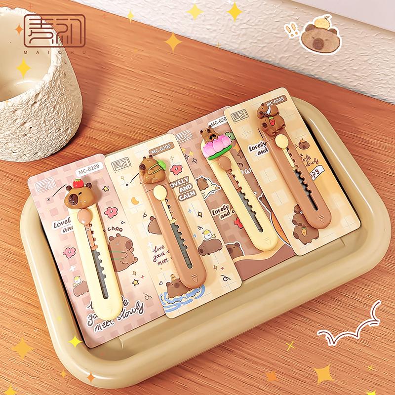 Aesthetic Kawaii Stationery Office Letter Opener Cute School Supplies Capybara Box Cutter Utility Knife Mini Pocket Knife