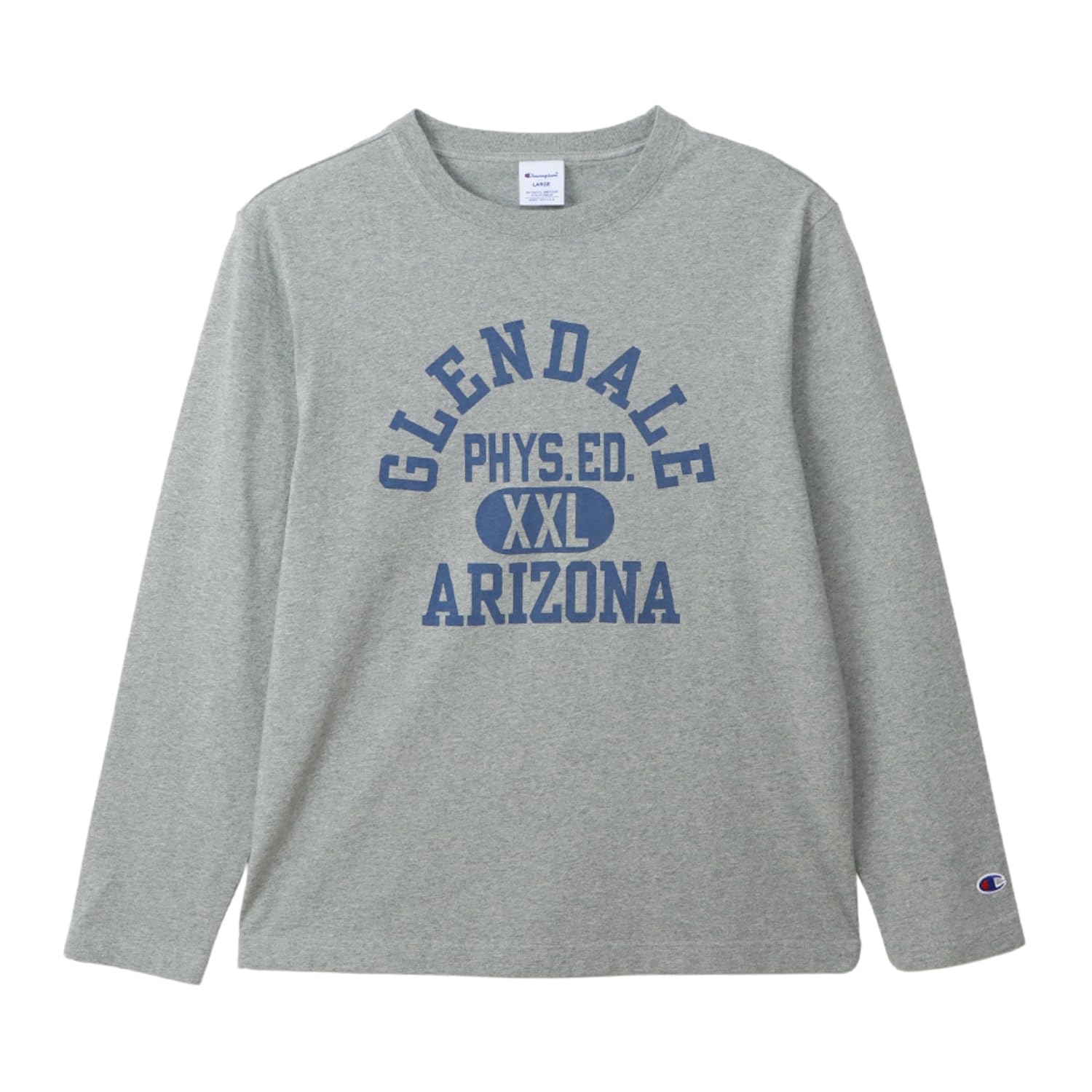 

Champion Long Sleeve Crew Cotton USA Graphic O Gray x Navy Men s T-Shirt, Neck, 100% Print, Basic, C3-A417,