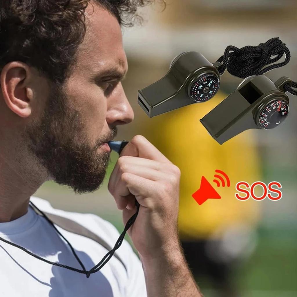 Emergency Survival Whistle 3-in-1 Emergency Whistles with Compass Thermometer Loud Safety Whistle Lanyard for Outdoor Hiking edc