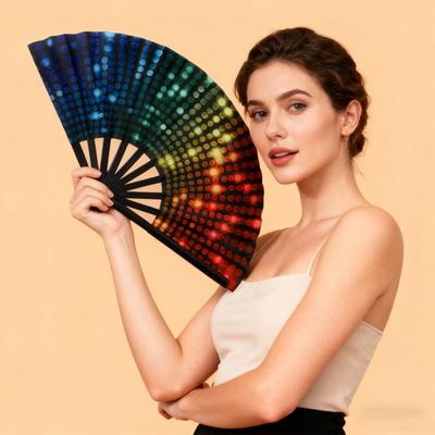 Kungfu Fan Foldable Portable 13-Inch Handheld Bamboo Fan with Fluorescent Glow Ink Lightweight Cooling Accessory