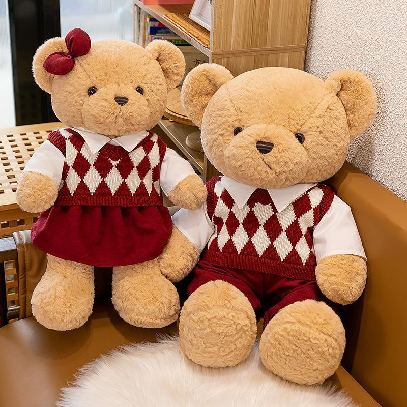 Student Couple Bear Plush Toy Wedding Room Press Doll Confession Bear Ornament Qixi Festival Gift