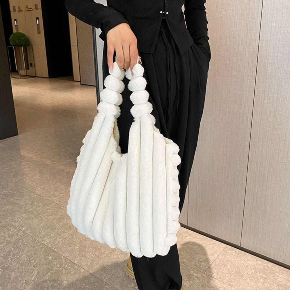 Solid Color Plush Handbag Large Capacity Plush Shoulder Bag Gift Plush Tote Bag Female/Girls