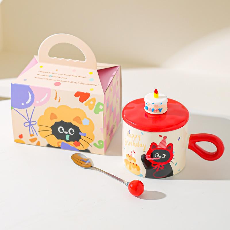 Cute Cartoon Cat Ceramic Mug Couple Water Cup High Value Gift Box Souvenir Birthday Gift Breakfast Cup