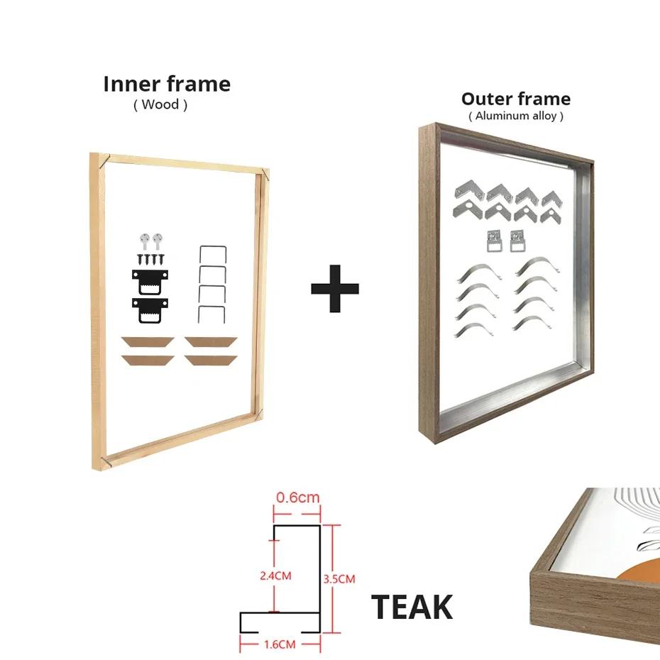 Customized DIY Frame Kit Gold Black Metal Aluminum Outer Frame and Wooden Inner Frame for Canvas Painting Gallery Home Decor