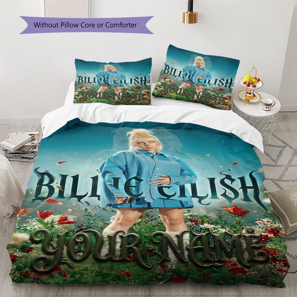 Billie Eilish Custom Name Pattern Bedding,Quilt Set Quilt Cover Pillowcase Home Birthday Gift(1 * Duvet Cover + 2 * Pillowcase, Without Core)