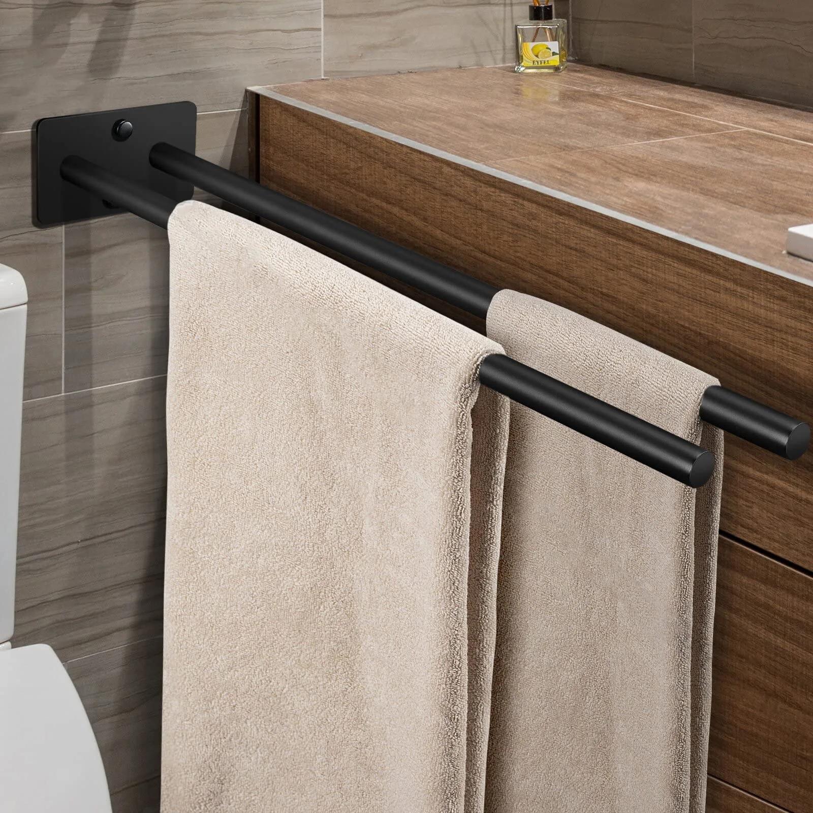 Stainless Steel Towel Holder Wall Mounted Bathroom Towel Rack Double Bar Towel Clothes Shelf Holder Hanger Bathroom Organizer argento