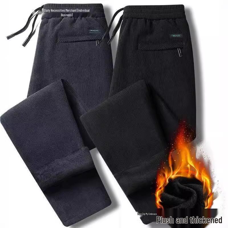 Men's Corduroy Pants - Middle-Aged & Elderly, Autumn/Winter, Straight Fit, Loose, Plus Velvet Thickened