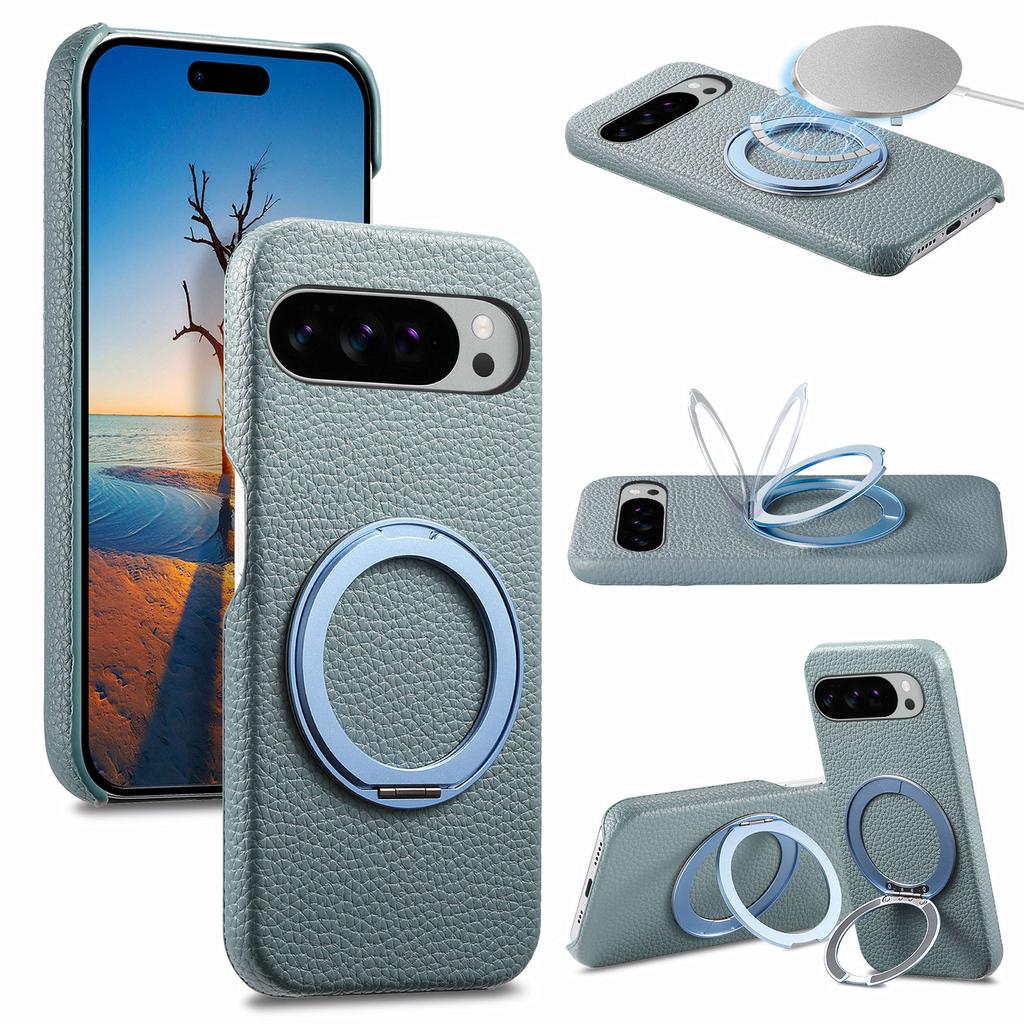 Supporto Rotante a 360° Cavalletto Magnetico Pelle con Texture a Litchi Custodia per Telefono per Google 10 Pro XL 9 8a Per Magsafe Copertura Antiurto