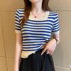 Women's Ice Silk Striped Square-Neck T-Shirt - Summer 2026 Collection