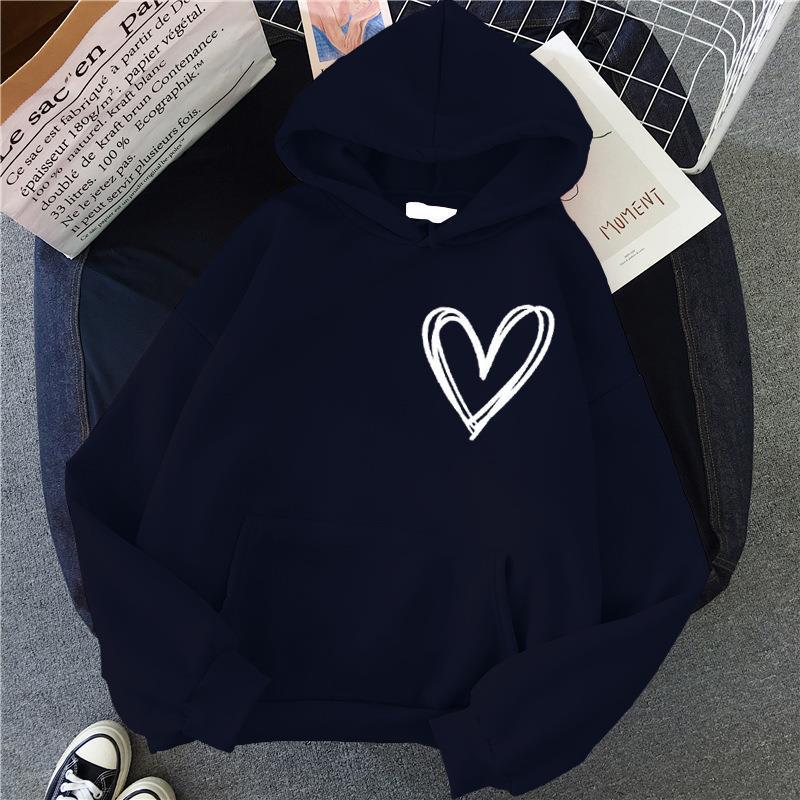 Damska bluza z kapturem w stylu koreańskim, pluszowa, z nadrukiem w kształcie serca, luźna, swobodna, parowa bluza z kapturem, jesień i zima, nowość