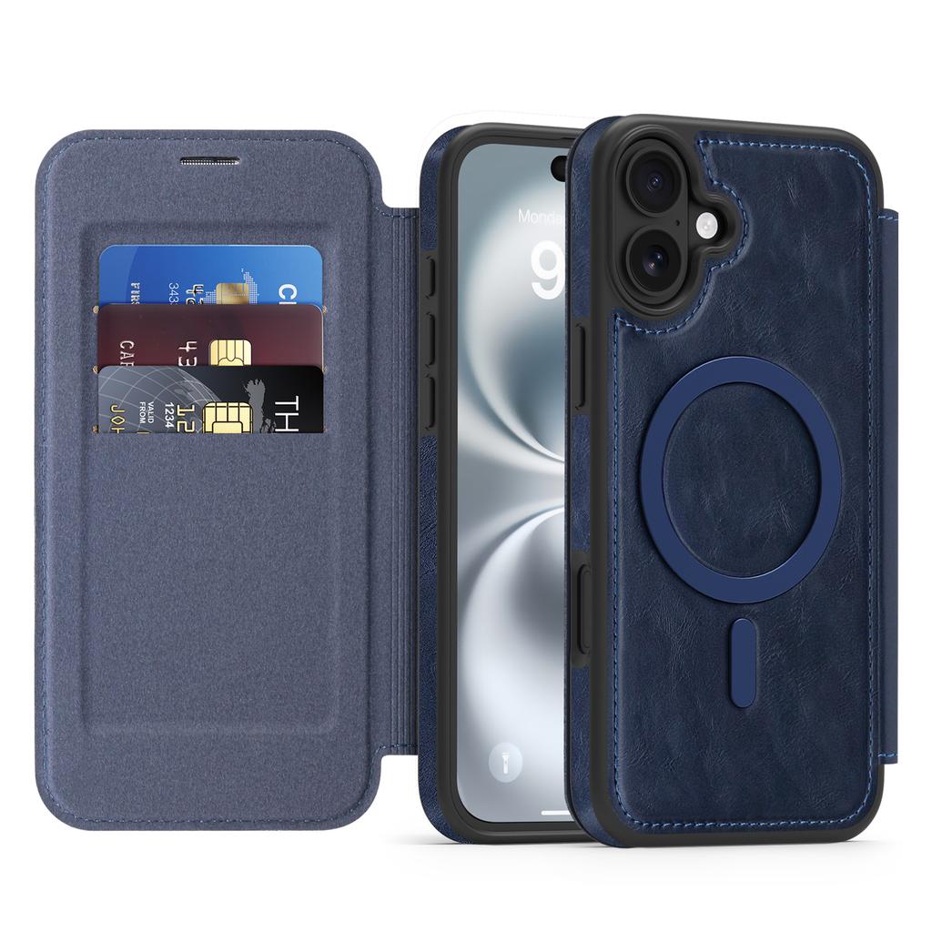 For iPhone 16 Plus Case Compatible with MagSafe RFID Blocking Card Holder Leather Phone Cover