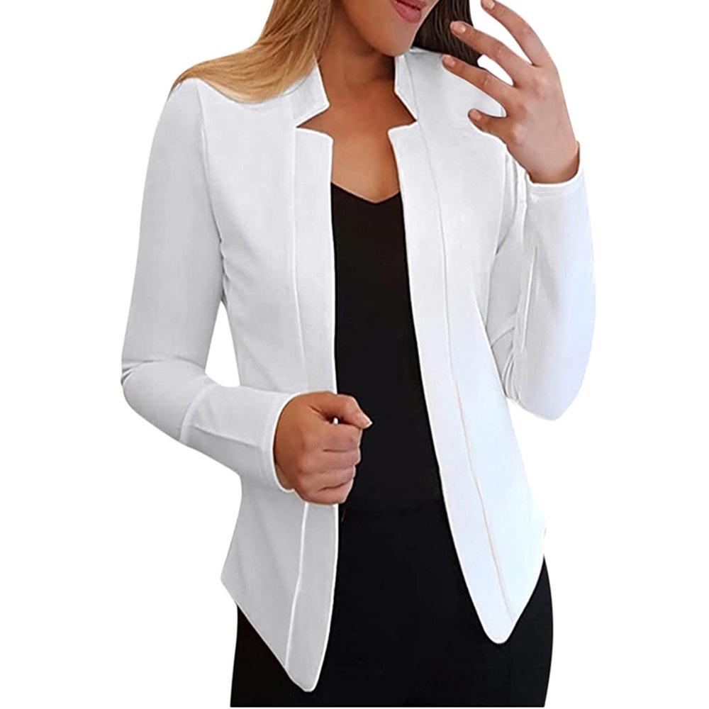 

2023 Women s Solid Color Straight Gabardine Cardigan Suit Coat 1XL білий