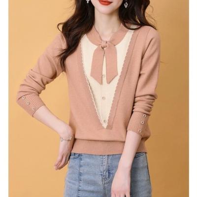 Lace-up Top Bottoming Shirt Autumn Fashion New Knitted Sweater Short Splicing Lead Knitted Sweater
