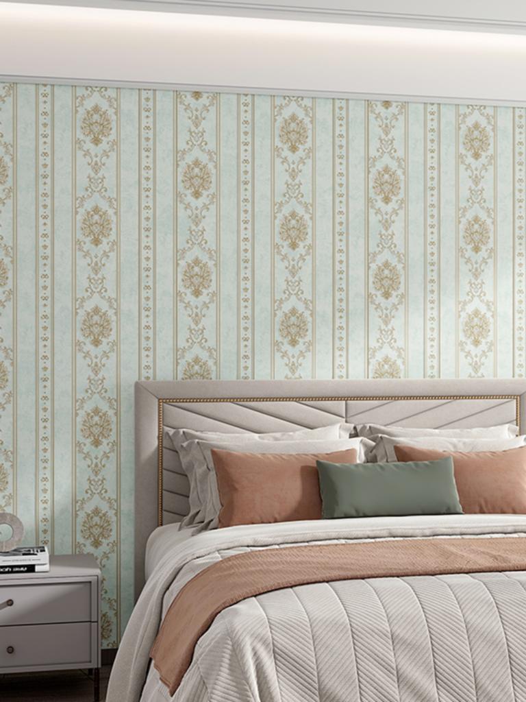 European Damask Stripe Wallpaper Living Room Non-Woven Floral Tv Sofa Background Wallpaper Bedroom