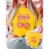 Valentine's Day Gift: Women's Elegant Short-Sleeve Cherry Bow Print Round Neck T-Shirt. Suitable for Spring, Summer, and Autumn. A Versatile,