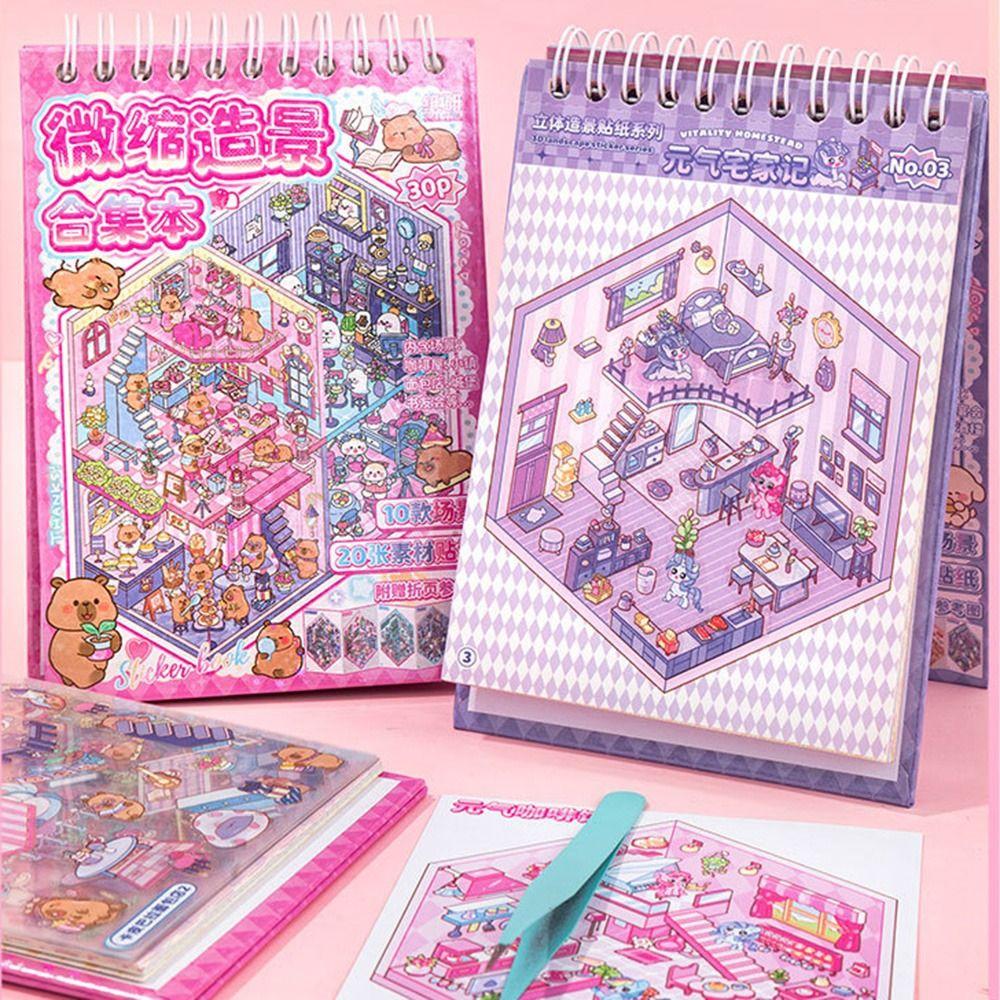 Kreslená krajina samolepky kniha kapybara miniaturní scéna scrapbooková sada dětská hračka