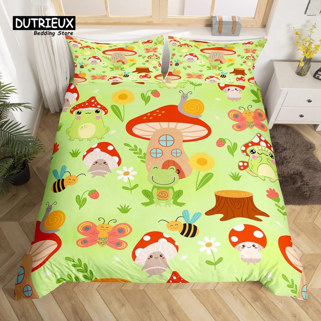 Kawaii Bear Duvet Cover Set Twin King Size Cartoon Animals Bedding Set Polyester Parachute Blue Sky White Cloud Comforter Cover