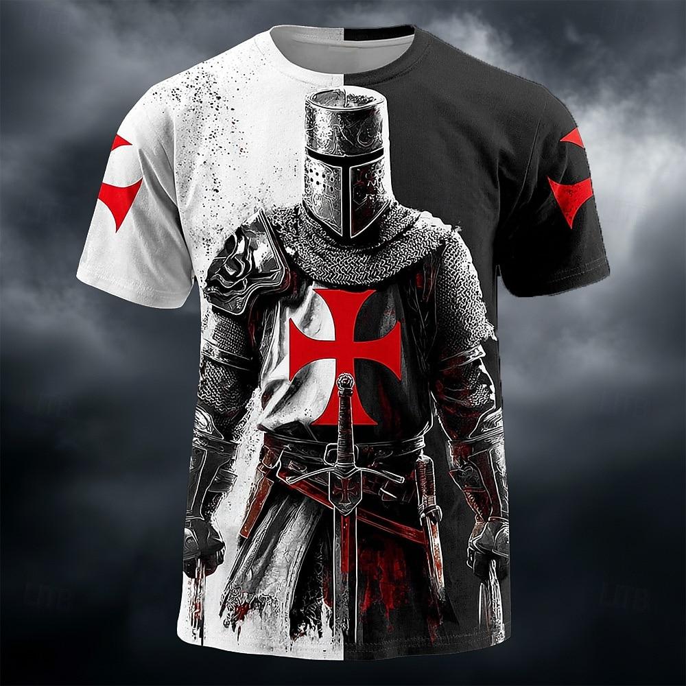 Funny Crusader Knights 3D Print Men's T Shirts Hip Hop Trend Vintage Clothes Casual O-neck Short Sleeve Tops Summer Loose Tees