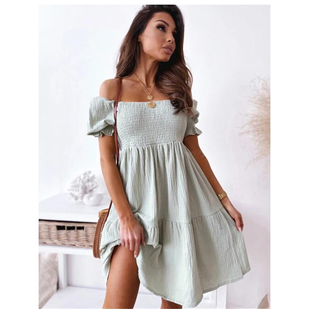 

Сексуальное летнее платье с вырезом-лодочкой, модное повседневное свободное белое черное пляжное мини-платье для женщин, элегантное женское платье с коротким рукавом XL зелёный