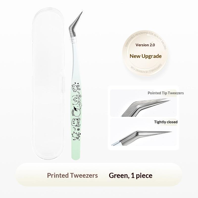 Cartoon Print False Eyelash Tweezers Stainless Steel Curved Professional 3D Lashes Extension Tweezer Makeup Tools