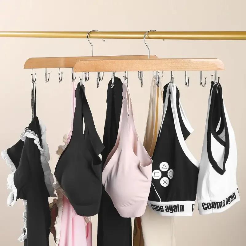 20 Hooks Wooden Belt Hanger Space-Saving Multi-Functional Organizer Clothes Drying Rack for Scarves Belts Bedroom Home Storage