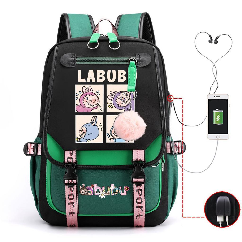 Cute LABUBU cartoon printed backpack for junior high school students with large capacity ins wind school bag