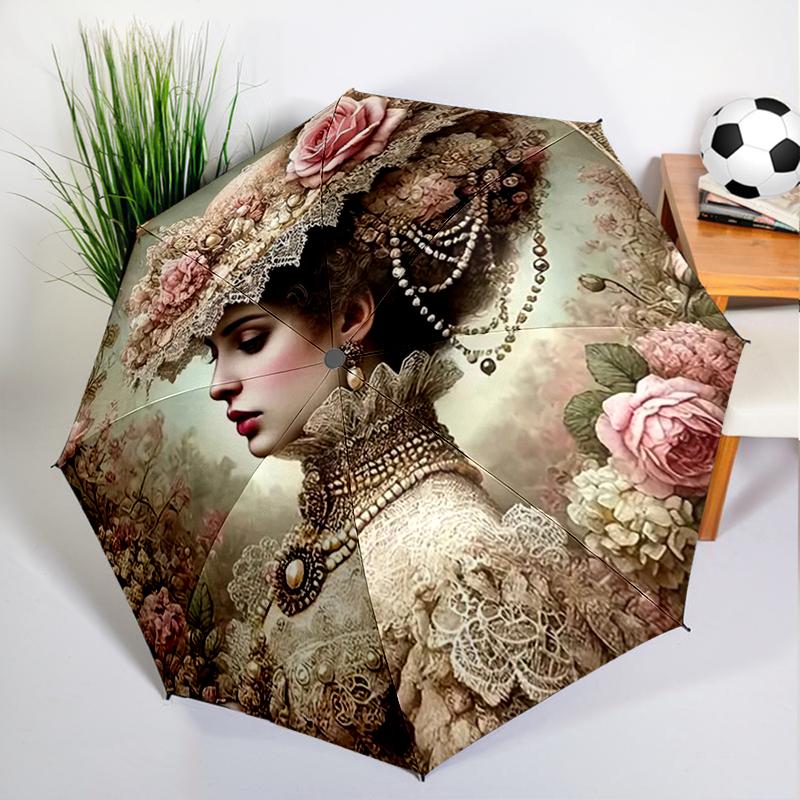 Victorian Tea Time Umbrella Automatic Open/close, Sturdy Iron Frame & 8-Rib Structure, Umbrella for Women & Men, Christmas Gifts