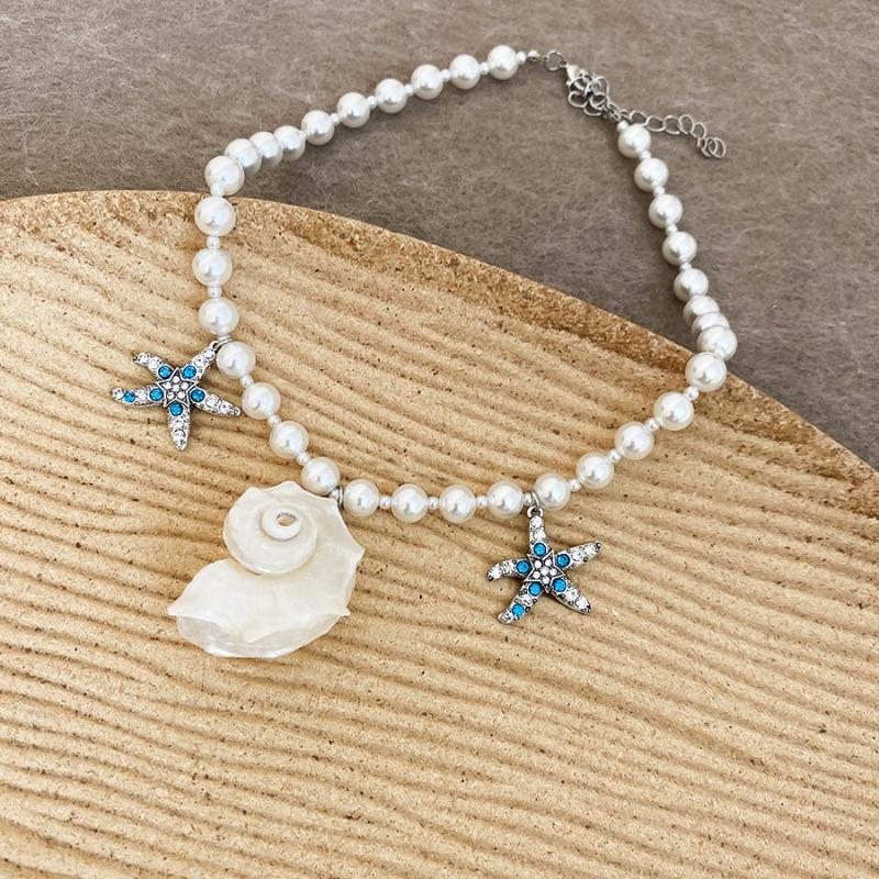 Bohemian shell pearl necklace earrings set, new holiday style niche design jewelry women