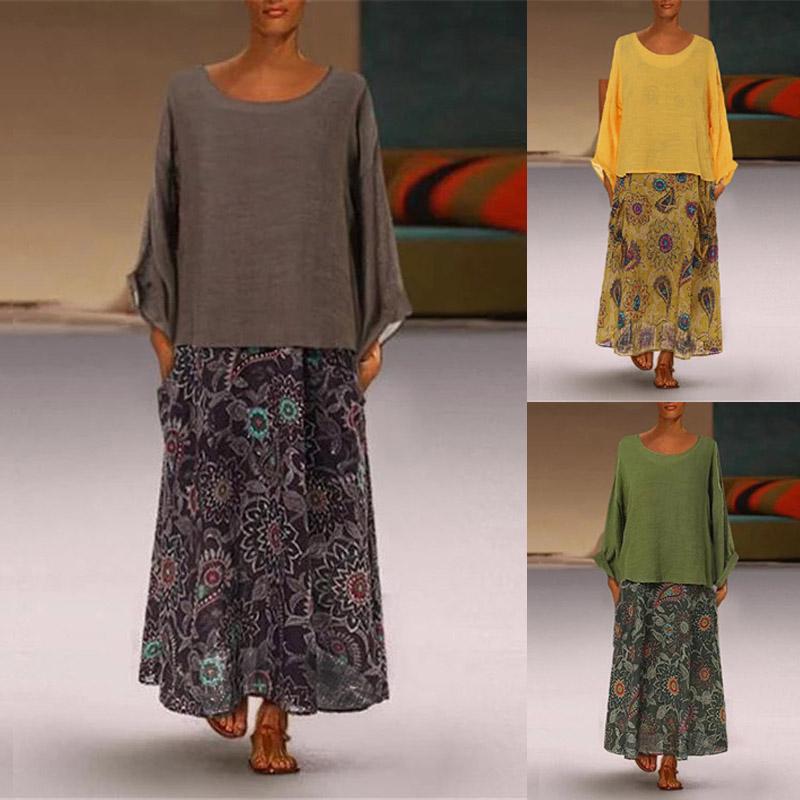 

Модное длинное платье ZANZEA из двух частей