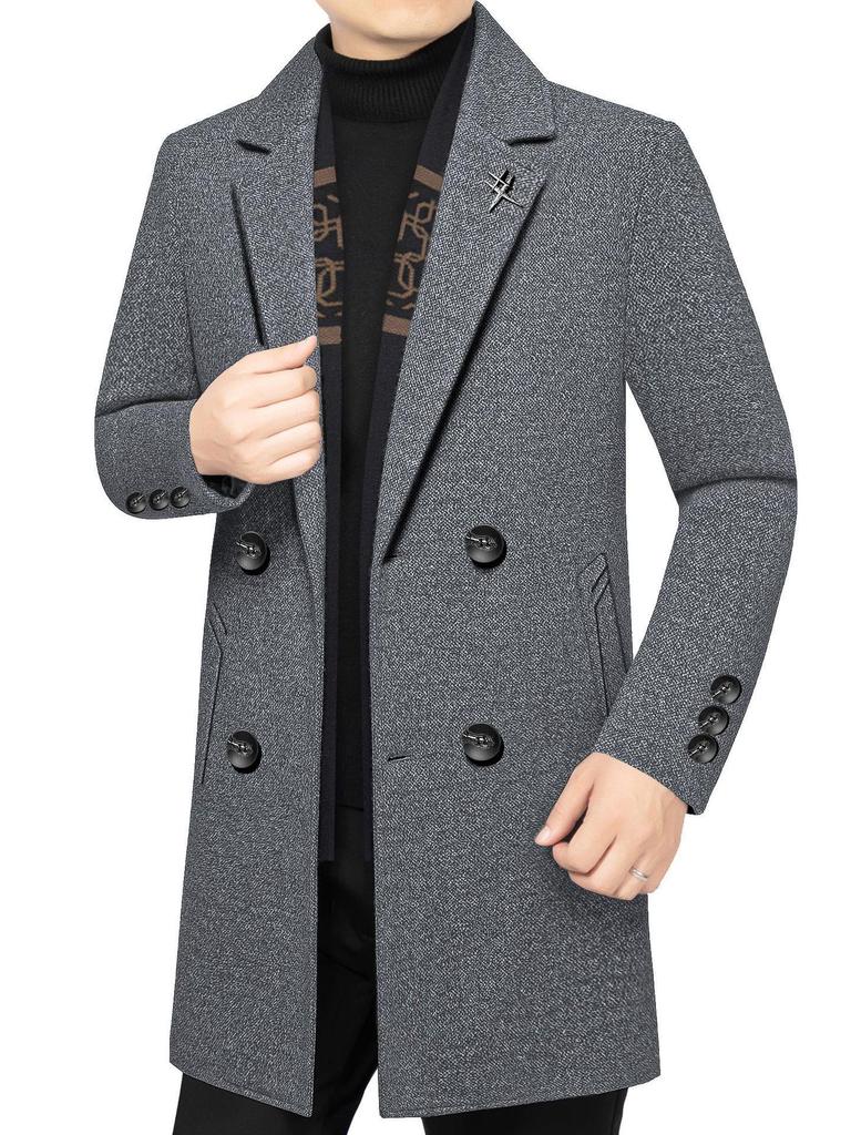 2025 Men's Mid-Length Woolen Down Jacket with Scarf Collar for Autumn/Winter
