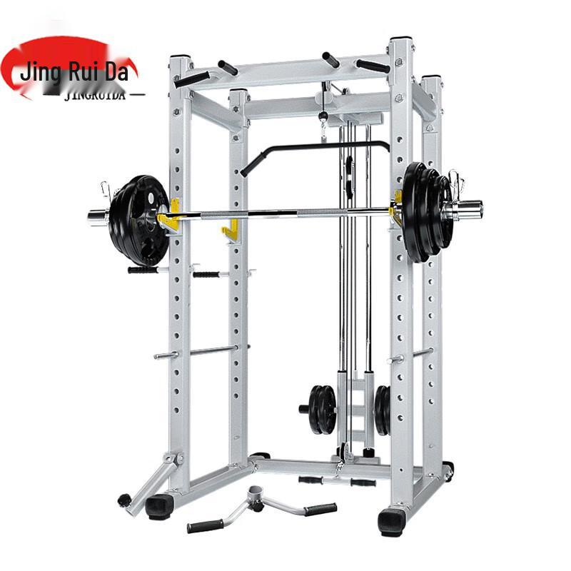 JINGRUIDA Frame Squat Rack with High-Low Pulley and 80kg Barbell Set