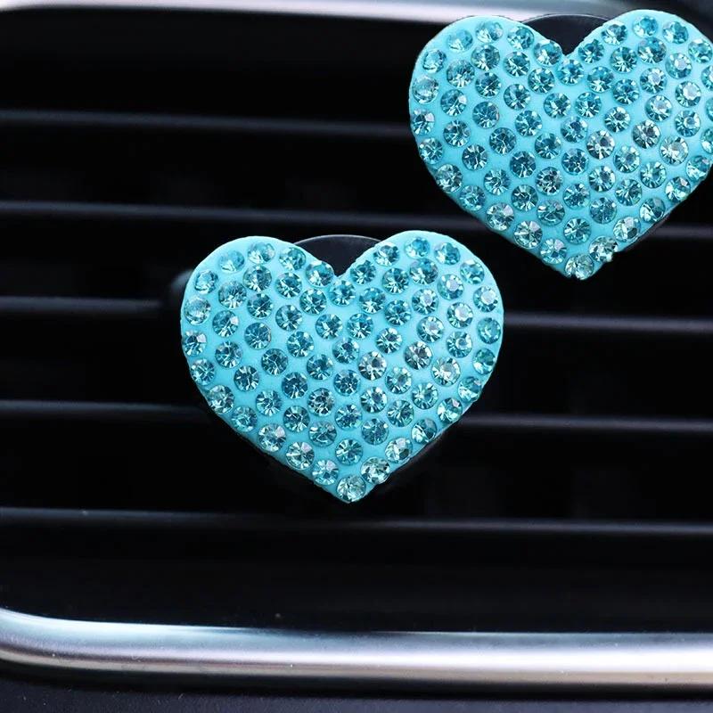 Car Air Outlet Perfume Clip Heart-shaped Rhinestone Car Air Conditioning Air Vent Decoration Perfume Clip Auto Accessories