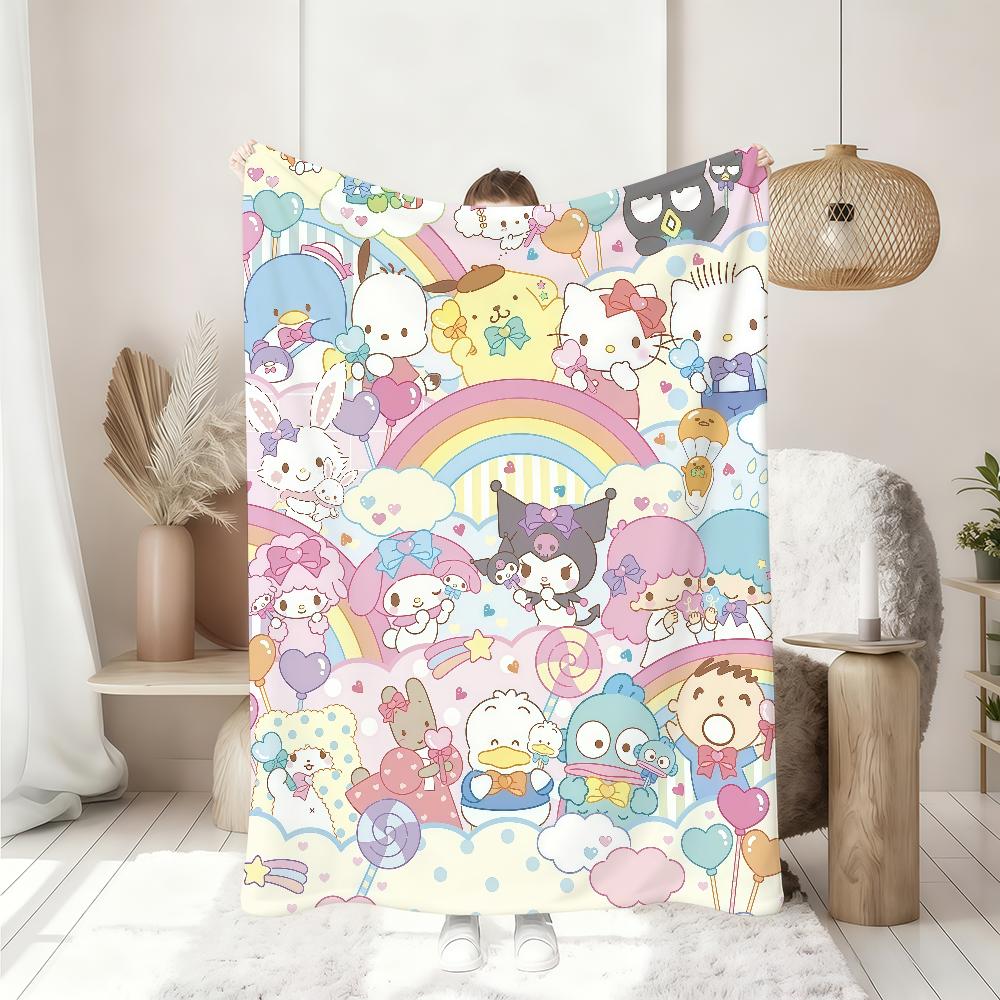 Kawaii S-sanrioS Chibi Blanket Soft Throw Blanket for Home Bedroom Bed Sofa Picnic Travel Office Rest Cover Blanket Gift