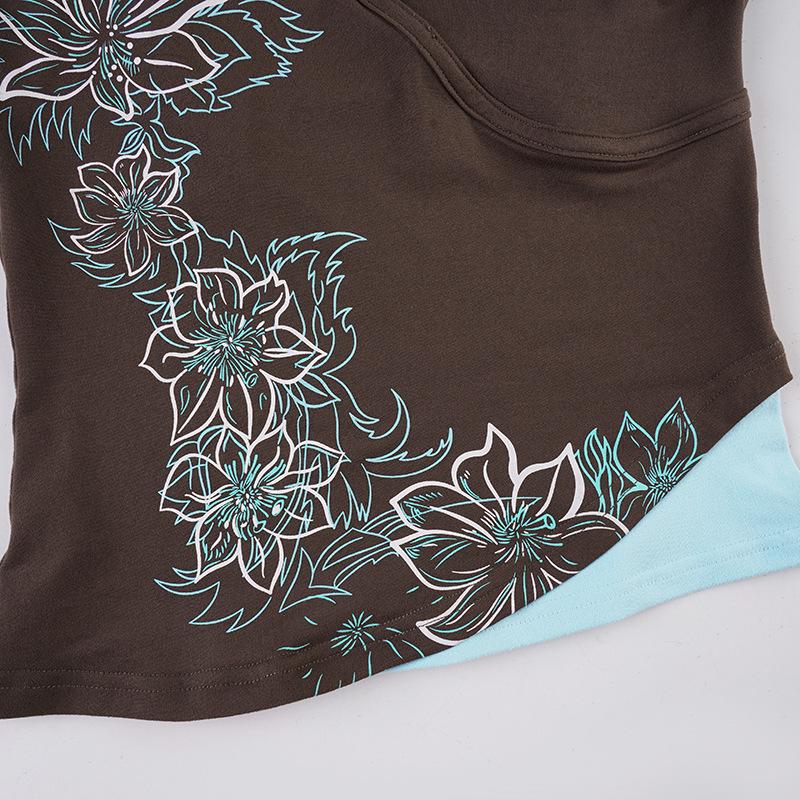 2025 Herbst Amerikanischer Retro-Farbblock Zweiteilig Schmal Geschnitten Damen-T-Shirt