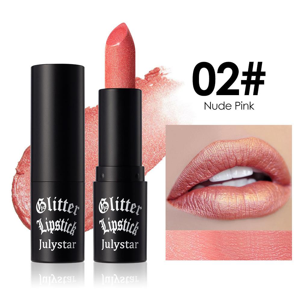 12 Colors Glitter Lipstick Waterproof Long Lasting Diamond Pearlescent Metallic Lipstick Black Lipgloss Women Lips Makeup Cosmetic