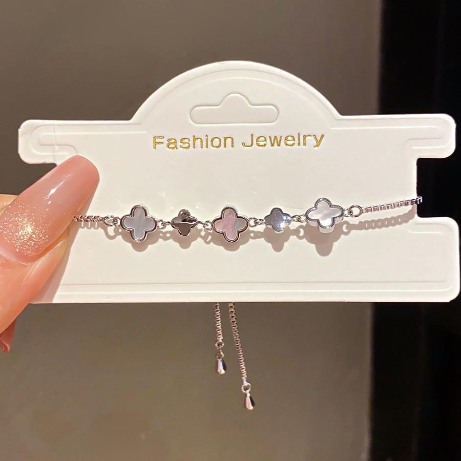 Vintage Zircon Shell Clover Flower Bracelet For Women Gift Idea