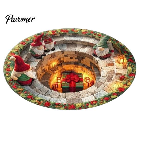 Cozy Christmas Room Decor 3D Illusion Rug, Round Xmas Tree Area 24" 47" Modern Rug Santa Claus Snowman Floor Mat for Living Bedroom Holiday