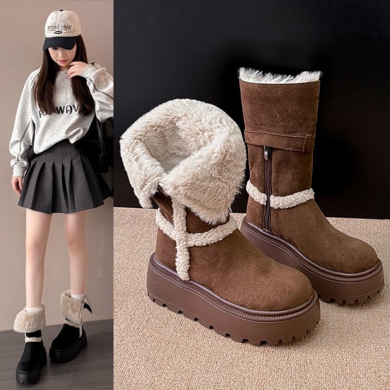Women's two wear plus size soft sole winter warm fur one snow boots padded lined ankle boots non-slip hiking casual sports cotton boots