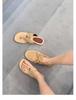 Leather~ French flip-flops women's summer wear 2025 new beach tassel low heel thick heel toe sandals