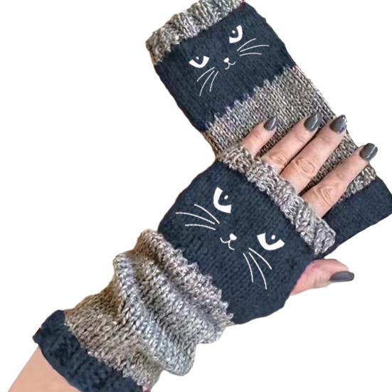 Yousheng 1 Pair Riding Gloves Embroidery Pattern Fingerless Knitted Gloves with Extended Cuffs Half-Finger Design Thumb Hole Winter Gloves