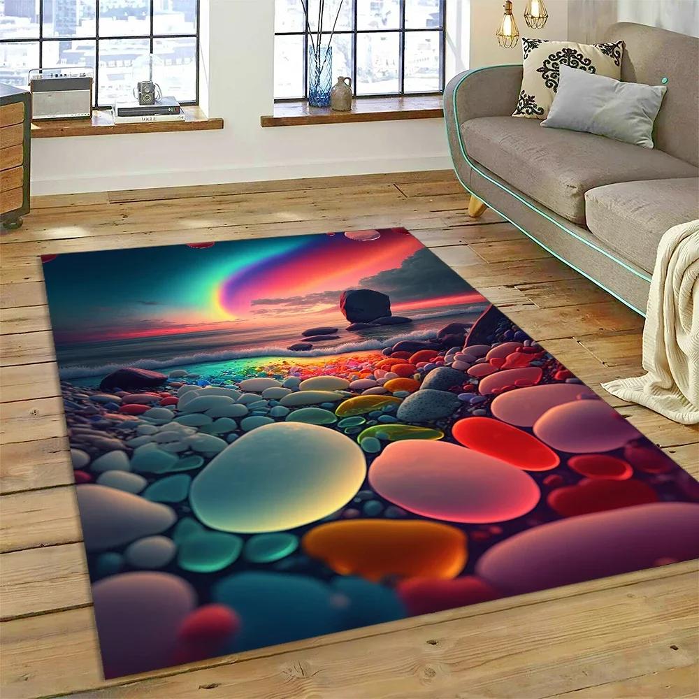 2025 New Style Colorful Pebble Rainbow Road Beach Stone Nature Carpet Rug for Living Room Bedroom Home Sofa,Non-slip Floor Mat