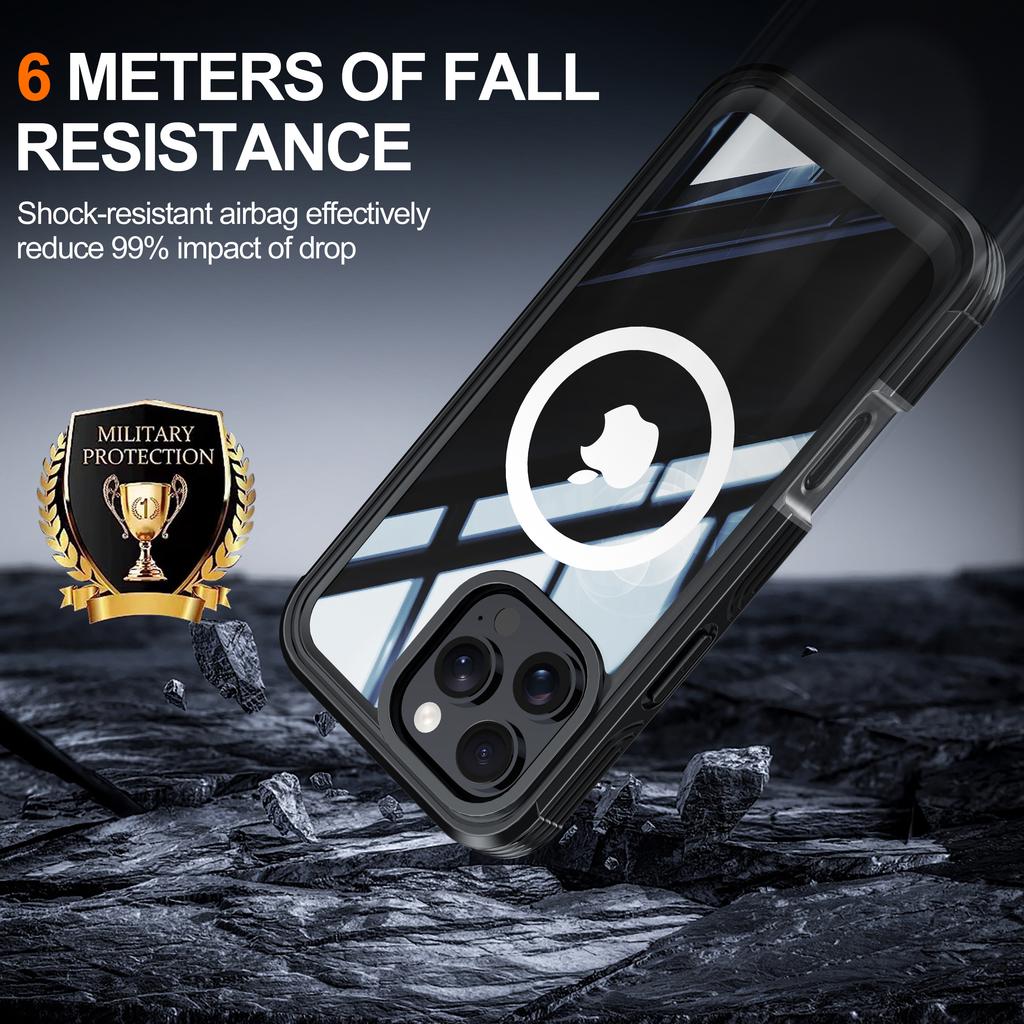 For iPhone 16 Pro Max Magnetic Case PC+TPU Shockproof Phone Cover with Screen Film
