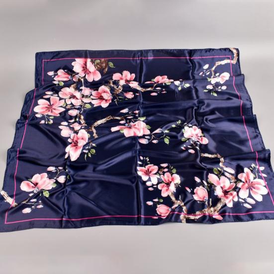 Exquisite Sunscreen Decorative Silk Scarf Women Elegant Peach Blossom Pattern Square Shawl Costume Accessories