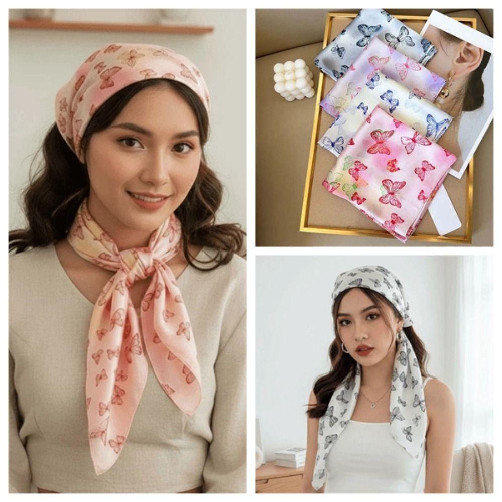 Breathable Small Square Scarf Lightweight Square Handkerchief Elegant Printed Silk Scarf  Women