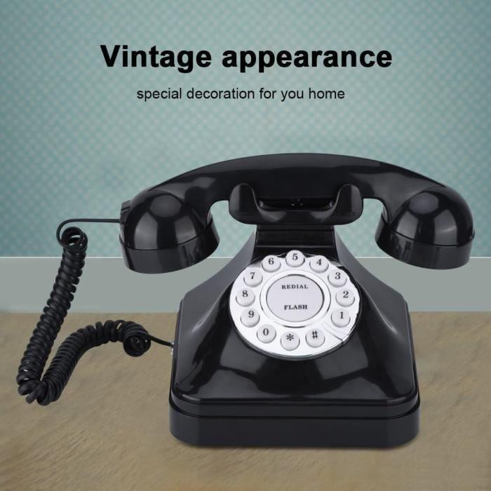 Téléphone Fixe rétro WX-3011,téléphone Fixe en Plastique Multifonction Noir Vintage,téléphone de Bureau,téléphone Fixe Elprico