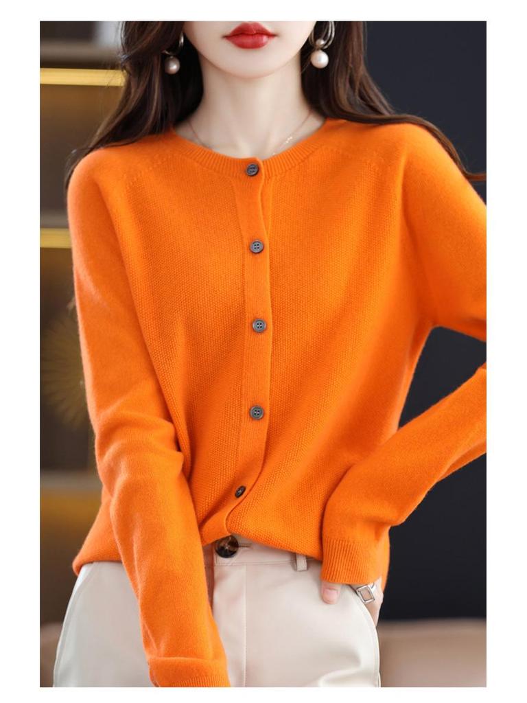2026 Autumn/Winter Women's Seamless Cashmere Crew Neck Sweater - High-end Pure Wool Knitted Cardigan
