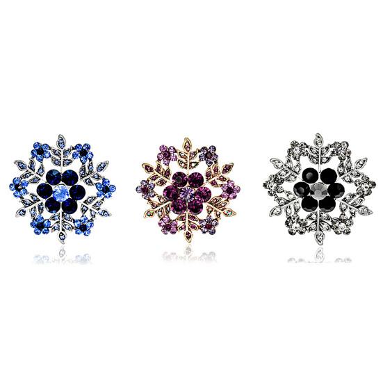 Fashion Snowflake Floral Women Brooch Pin Circle Rhinestone Christmas Jewelry